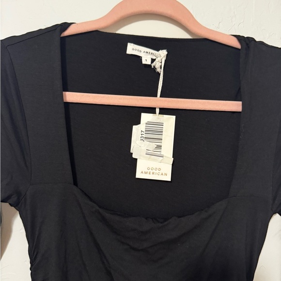 NEW Good American Black Ruched Maxi Dress Long Sleeved Square Neck Size Small 1 - Picture 3 of 6